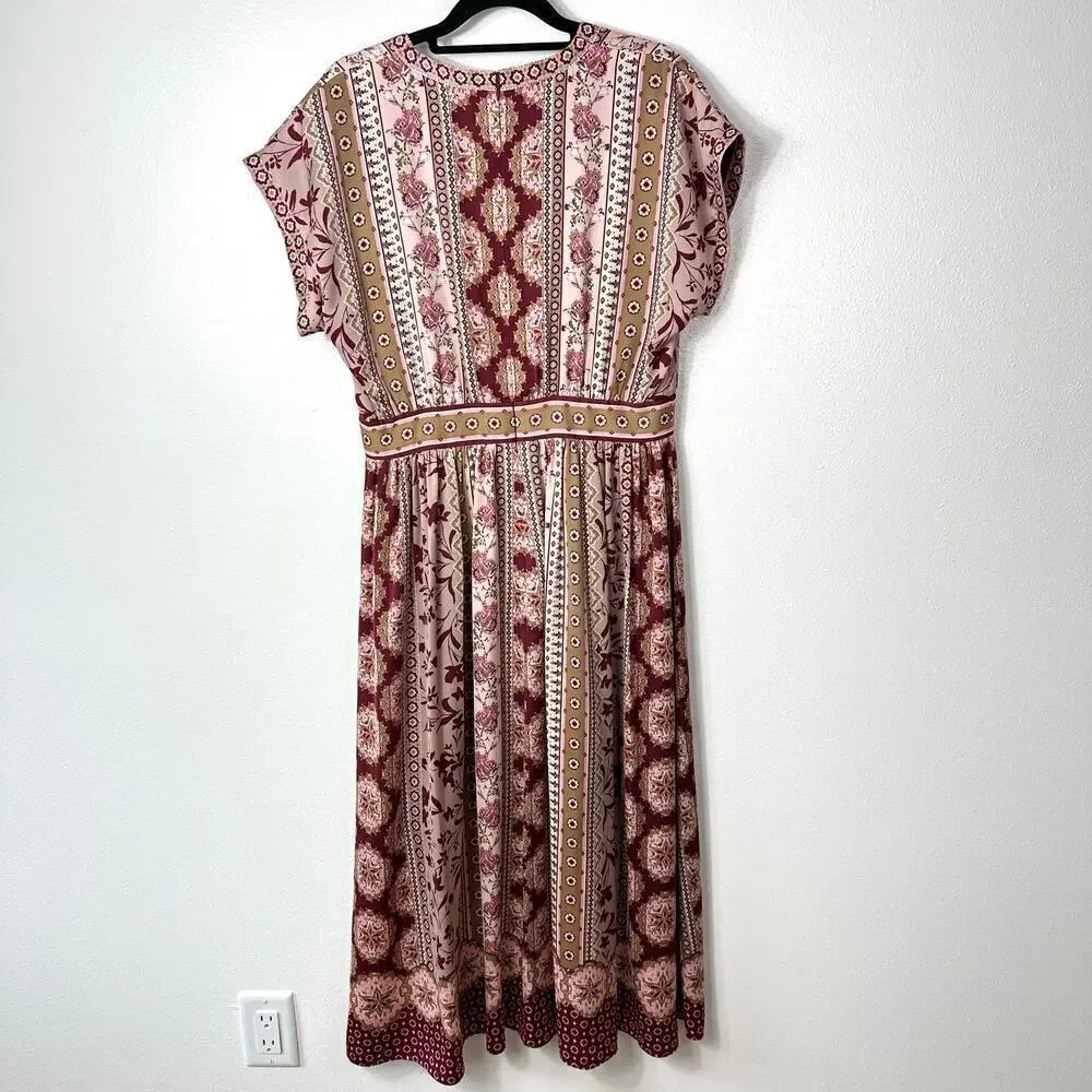 Gal Meets Glam Dress Liza Floral Midi Pink Burgundy Short Sleeve Modest 6